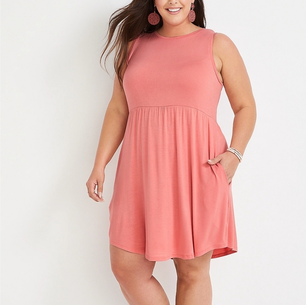 Maurices 24/7 Solid High Neck Tank Babydoll Dress Plus Size 24 NWT! - Picture 1 of 8